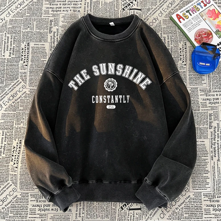 

Street Woman Washed Sweatshirt The Sunshine Constantly Printed Pullover Fleece Warm Oversize Hoodie Autumn Acid Wash Clothes