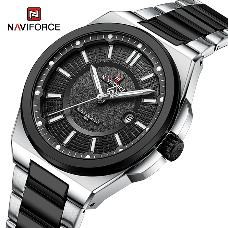 Men NAVIFORCE 9212 Wristwatch Simple Stainless Steel Quartz Date Clock Popular Fashion Watches Water Resistant Relogio Masculino