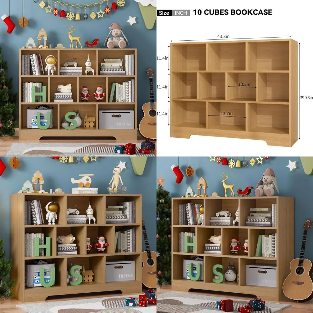 3-Tier Wooden Open Shelf Cube Organizer Storage Bookcase for Bedroom, Freestanding Cube Bookshelf with Log Feature