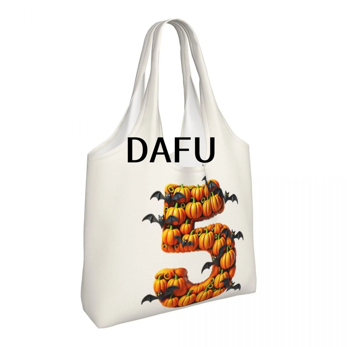 Batty Pumpkin Number 5 Funny Halloween Bat Pumpkin Tote Bag for Women - Gothic Canvas Shoulder Bag Shopping Commute Party