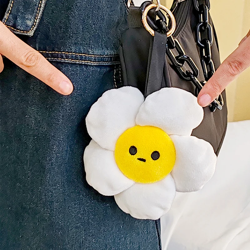 Cute Plush Sun Flower Keychains Kawaii Cartoon Smile Face Flower Dolls Bag Pendants Car Key Chain Charms Accessories Keyring