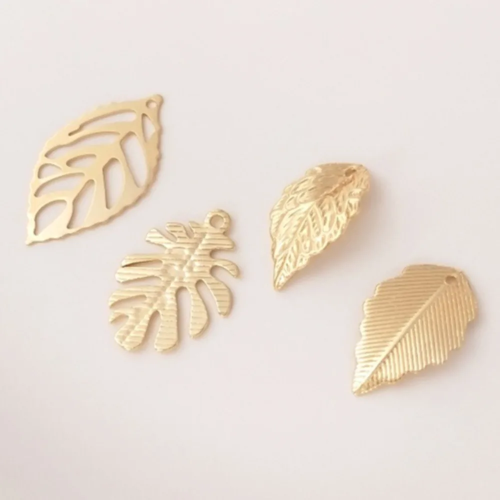 2 قطع النحاس سحر 14 كيلو الذهب اللون ورقة قلادة، اليدوية DIY ورقة سوار قلادة الأزياء الإبداعية مزاجه الأقراط قلادة #1