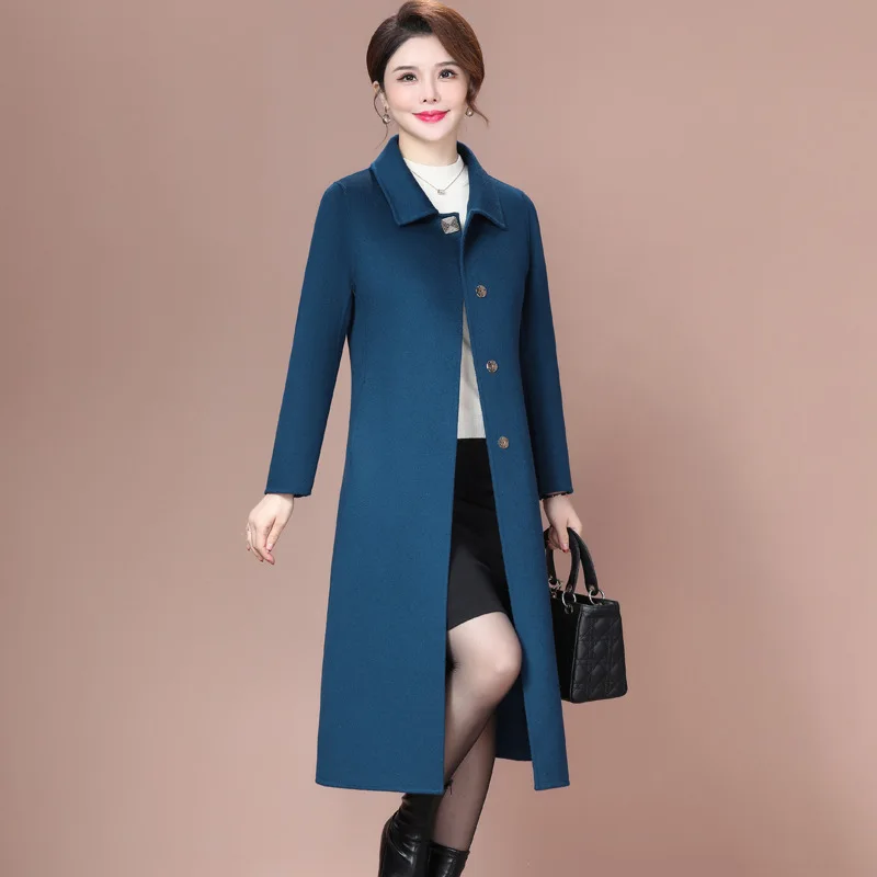 Double-sided woolen cashmere coat women's medium and long over the knee 2023 new mother winter clothes foreign woolen coat