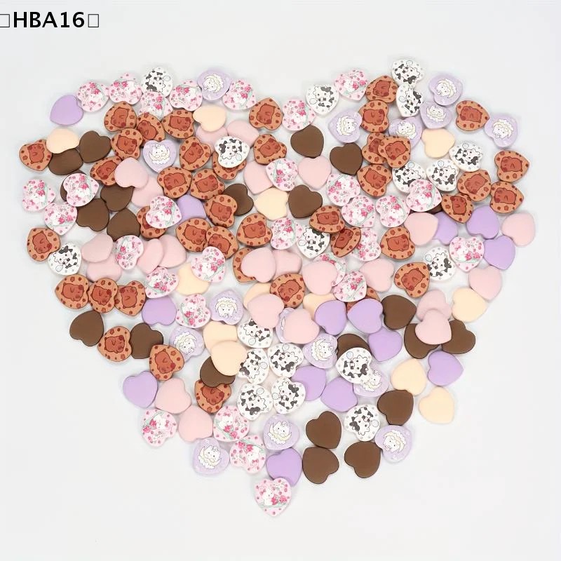 〔HBA16〕10개 프린트 하트 미니 핑거 파우더 퍼프는 물에 노출되면 확장되며, 습식 및 건식 모두 사용할 수 있습니다.