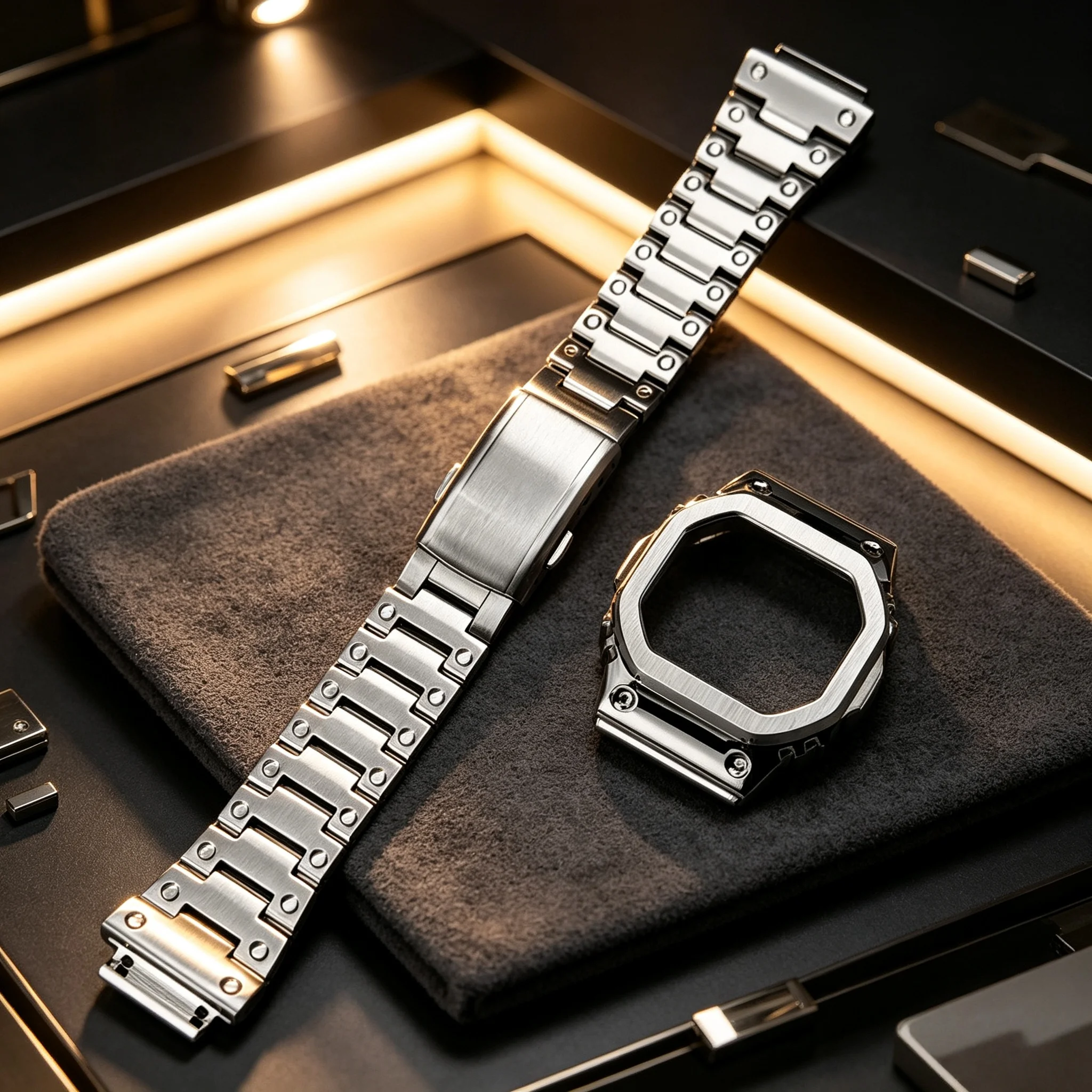 Gloss Black and Gloss Silver Titanium Modification Kit – Compatible with Casio DW5600 GW5610 watches. Click the icon to purchase