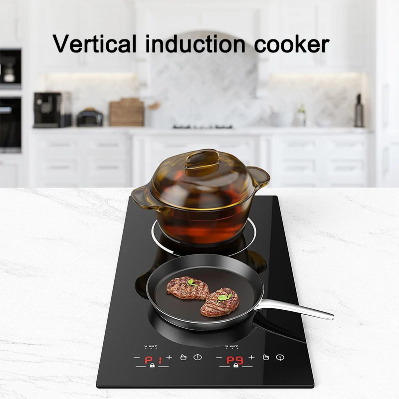 Fornello a induzione verticale a doppia testa 220V/110VEFornello elettrico in ceramica incorporato Fornello commerciale a piastra completa Forno a onde luminose