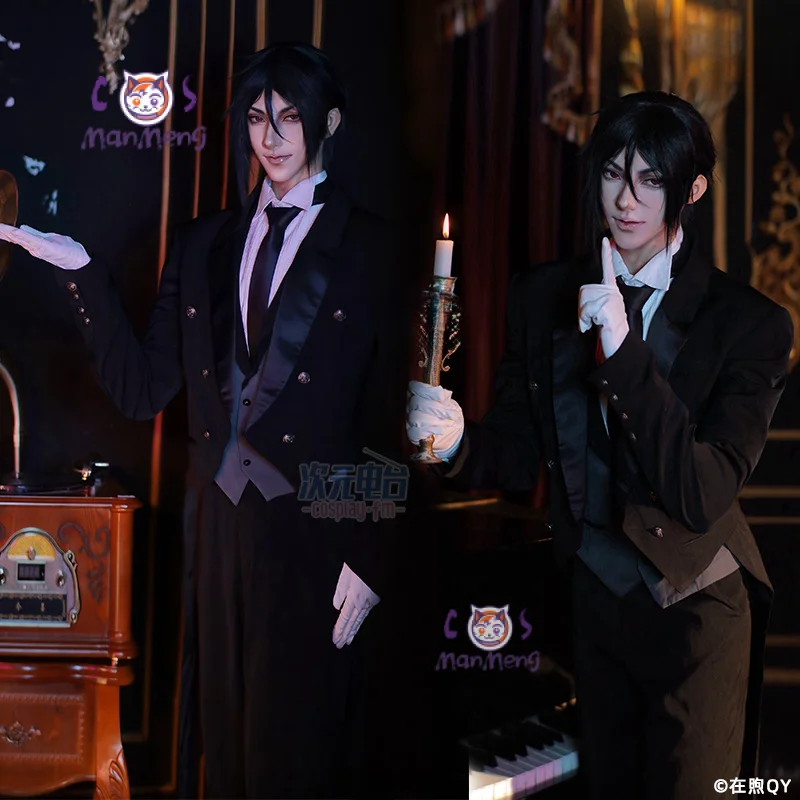 Anime Black Butler Sebastian·Michaelis Cosplay Costume Handsome men's tailcoat suit tie party carnival gentleman customized Set