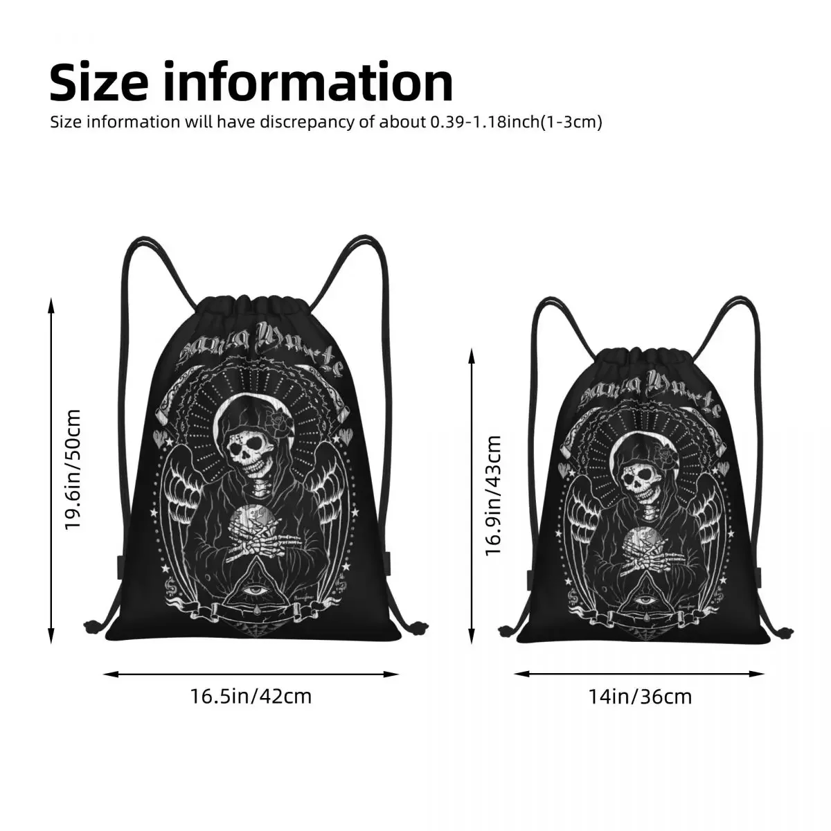 Holy Death Muerte Skull Drawstring Bags Sports Backpack Gym Sackpack Horror Halloween String Bags for Exercise