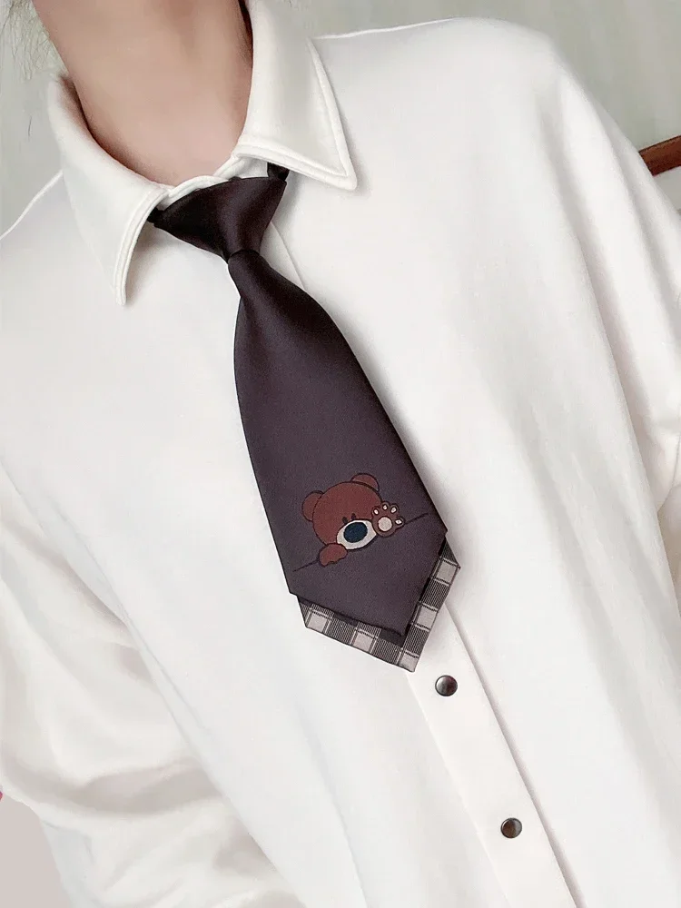 

[Bumping Bear] Coffee Brown Double Layer Free Small Tie Plaid Sweet Japanese Girls Gift New and Strange