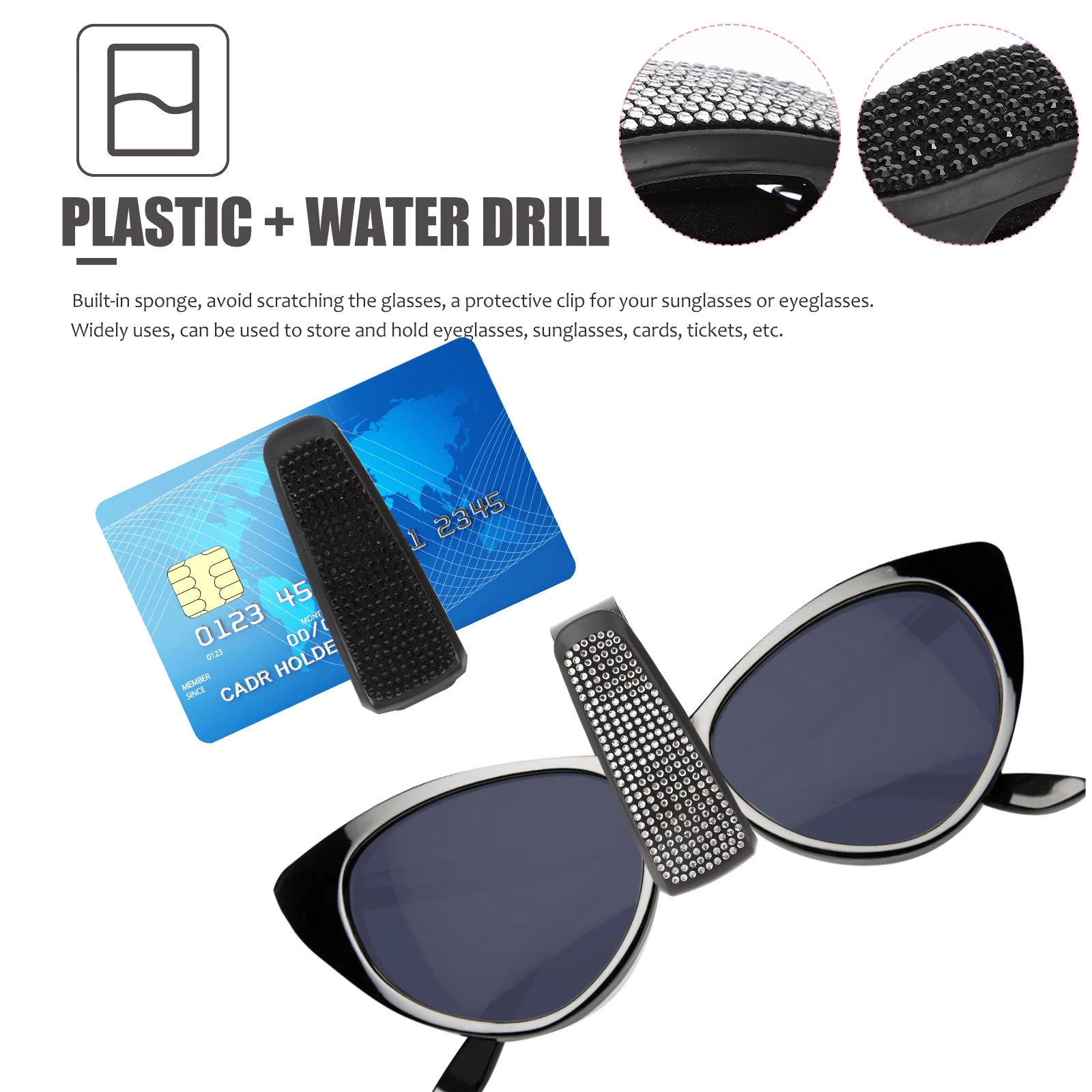 

2 Pcs Diamond Glasses Frame Car Visor Eyeglasses Holder Sunglass Clip Organizer Sunglasses for