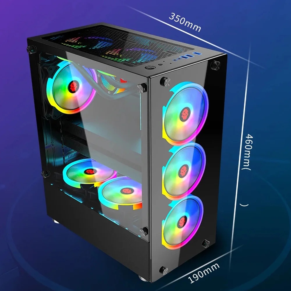 WJCOOLMAN Ni Cai II Panoramic Version 2Side Transparent Glass Gaming Computer Case with 7 Fan Positions Support ATX / Micro-ATX