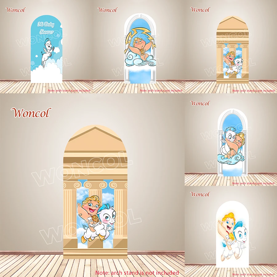 Fondo de arco de Hércules para bebé, cubierta de arco de Pegaso de Hércules de doble cara de poliéster, fondo de fiesta de bienvenida de bebé para cumpleaños infantil