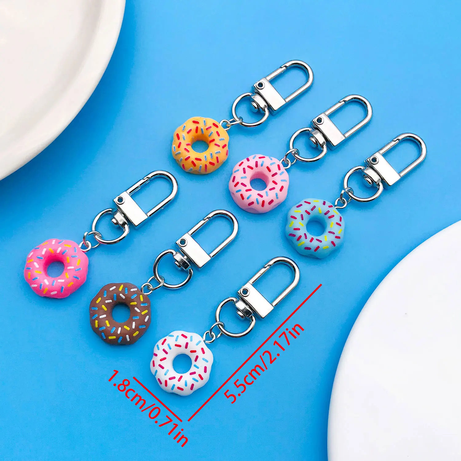 6pcs/lot Cute Multi-Color Resin Donut Charms Keychain, Suitable for Keys, Cars, Backpacks, and Holiday Gifts for Women and Girls
