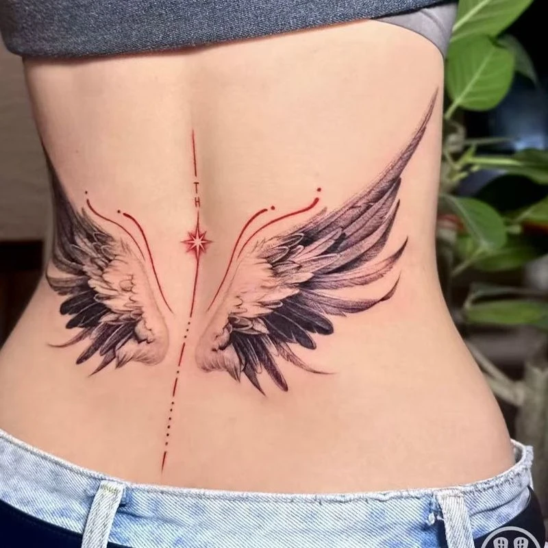 

Sexy Wings Temporary Tattoo for Women Man Colorful Body Art Back Waist Red Line Fake Tattoo Waterproof Long Lasting Stickers