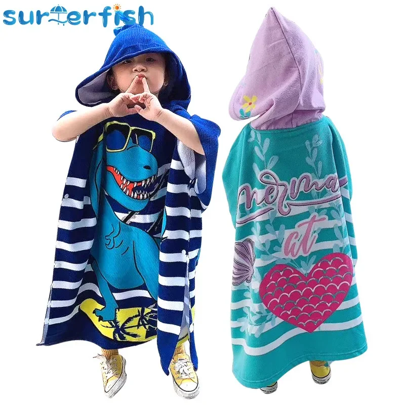 60*120cm Cartoon Baby Bath Cape Microfiber Cotton Beach Towel Children Hoodie Towels Soft Poncho Kids Bathing Towel For Kids