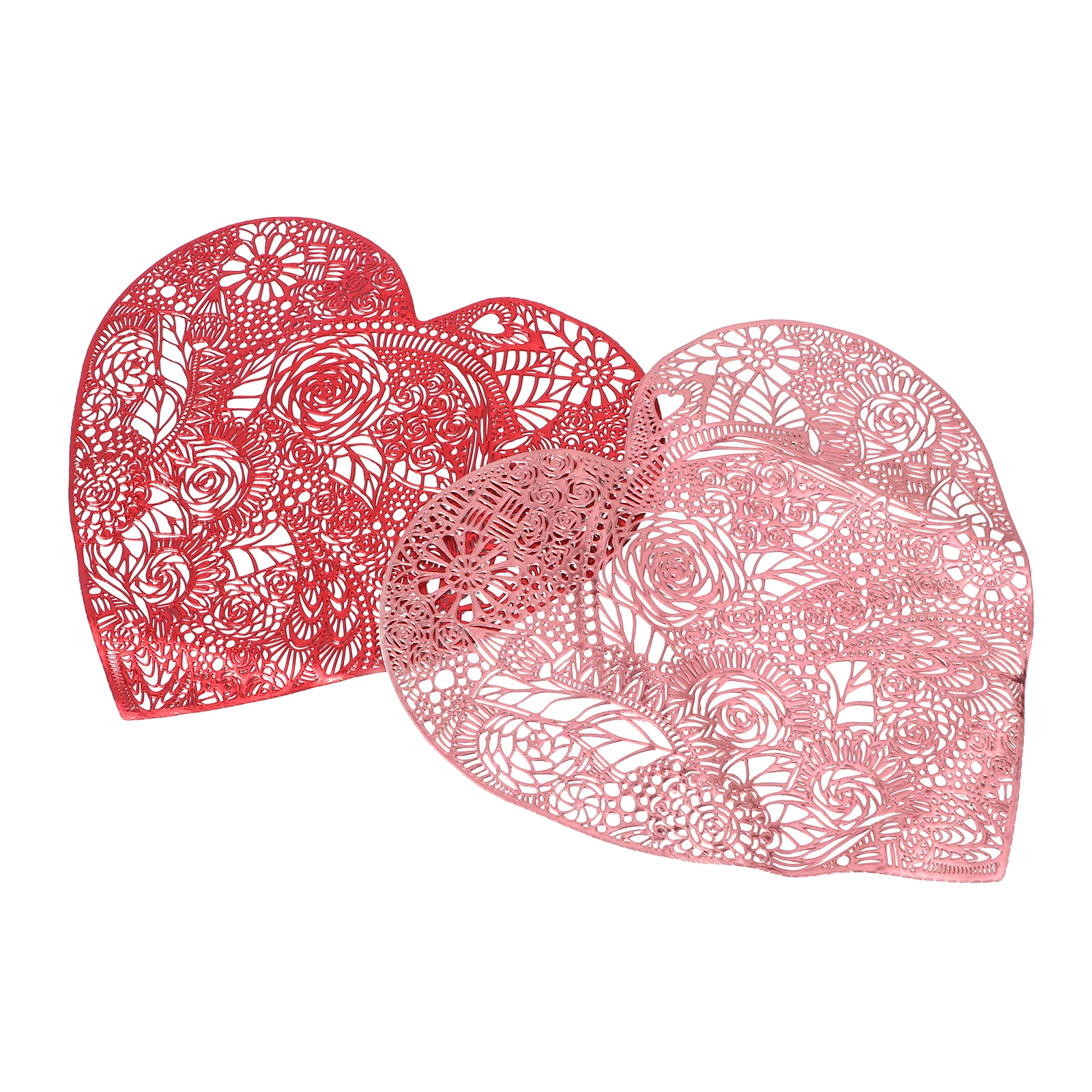 

2pcs Heart Shaped Placemat Rose Pattern Pvc Mat Decorative Home Table Pad Household Mat For Dining Bar Restaurant Easy