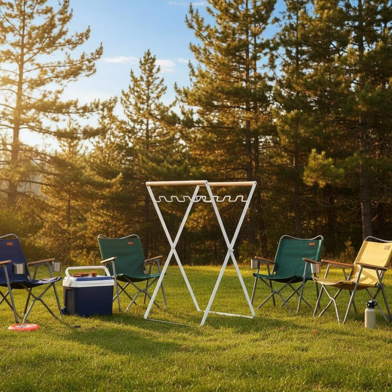 Outdoor Trash Rack Heavy-duty Foldable Rubbish Bin Holder Wooden Handle Iron Frame for Garden Recycling Organization