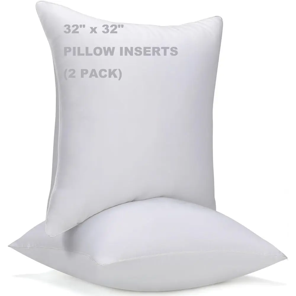 

32x32 Inch Hypoallergenic Down Alternative Pillow Insert, Lightweight Polyester, Square Decorative Sham for Couch or Bed, 2 Pack