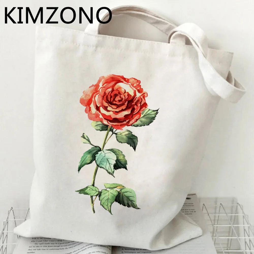 

Rose shopping bag jute bag canvas handbag tote shopper bolsas de tela bag shoping cloth string grab