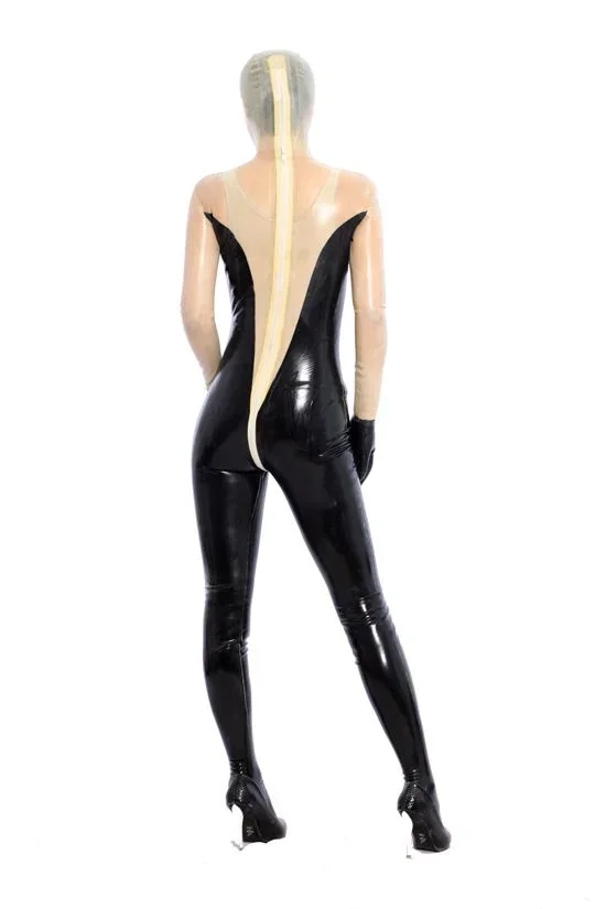 Latex Rubber Gummi Transparent and Black Catsuit Glove Full-body Bodysuit Tights