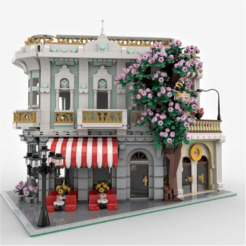 DIY corner street view gardenbuilding MOC City Modular Architecture Urban lnfrastructure Bricks ldeas Toy Gift Kids Boys Girls