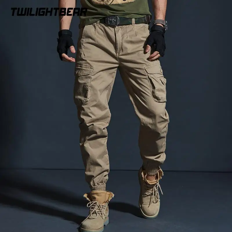 High Quality Khaki Casual Pants Men Tactical Joggers Camouflage Cargo Pants Multi-Pocket Fashions Black Army Trousers Work Wear