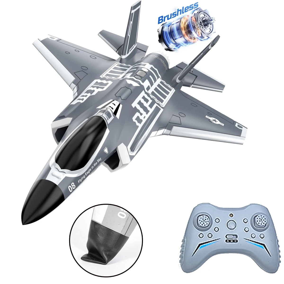 FX9635 F35 RC Fighter 2.4GHz 4CH 6-axis Remote Control Culvert Aircraft Brushless EPP RTF Glider Airplane Fixed Wing Plane Toys