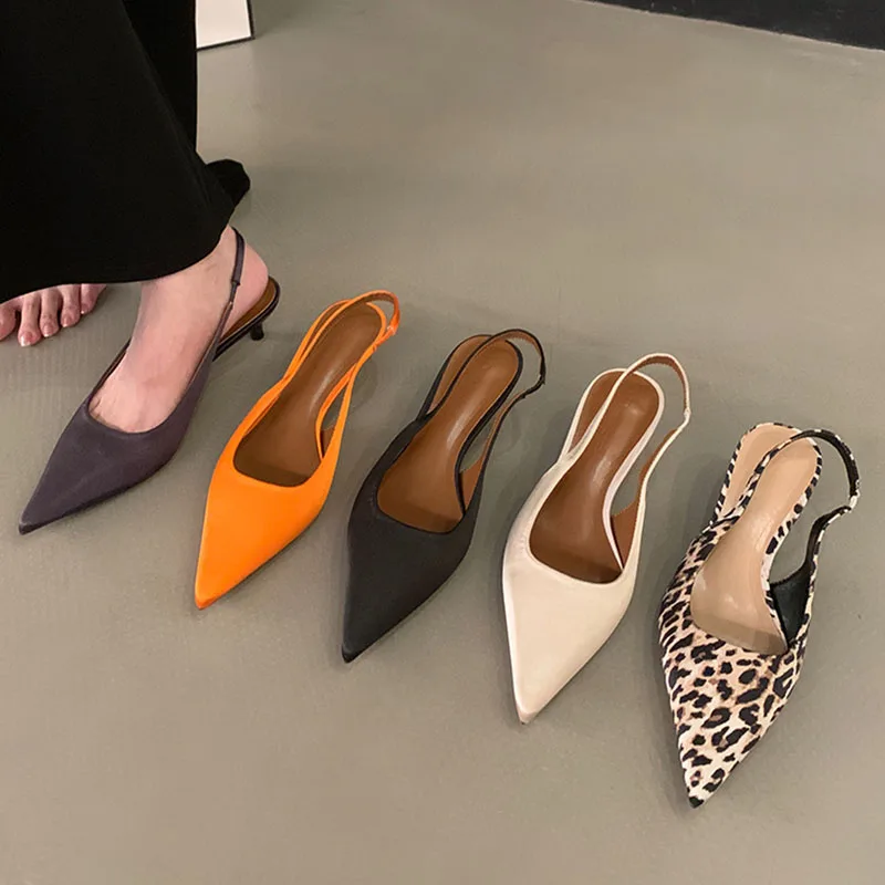 2024 Autumn New Brand Women Sandal Shoes Fashion Pointed Toe Shallow Slip On Slingback Shoes Thin Low Heel Pumps Lady New Woman