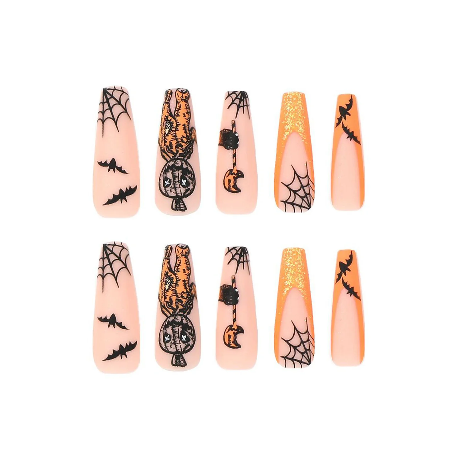 Halloween Theme Fake Nails with Spider Web Durable & Never Splitting Comfort Fake Nails for Daily and Parties Wearing