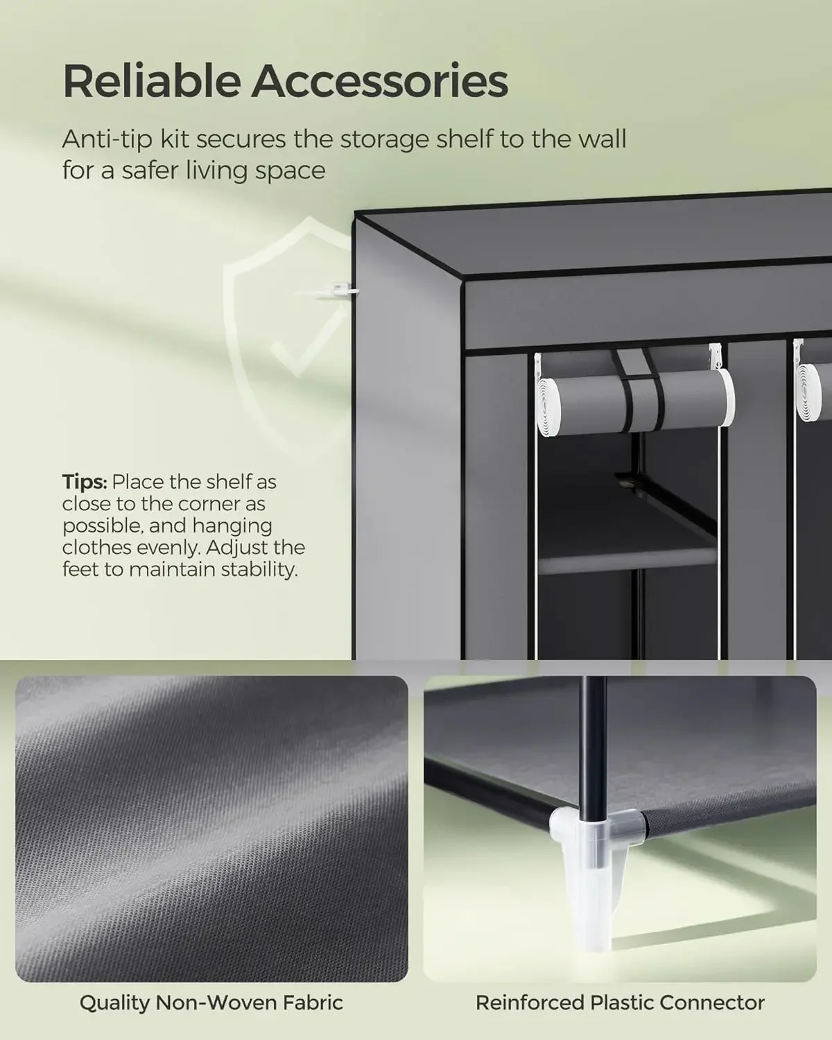 クローゼットワードローブ、寝室用ポータブルクローゼット、不織布カバー付きハンガーレール、衣類収納オーガナイザー、59 x