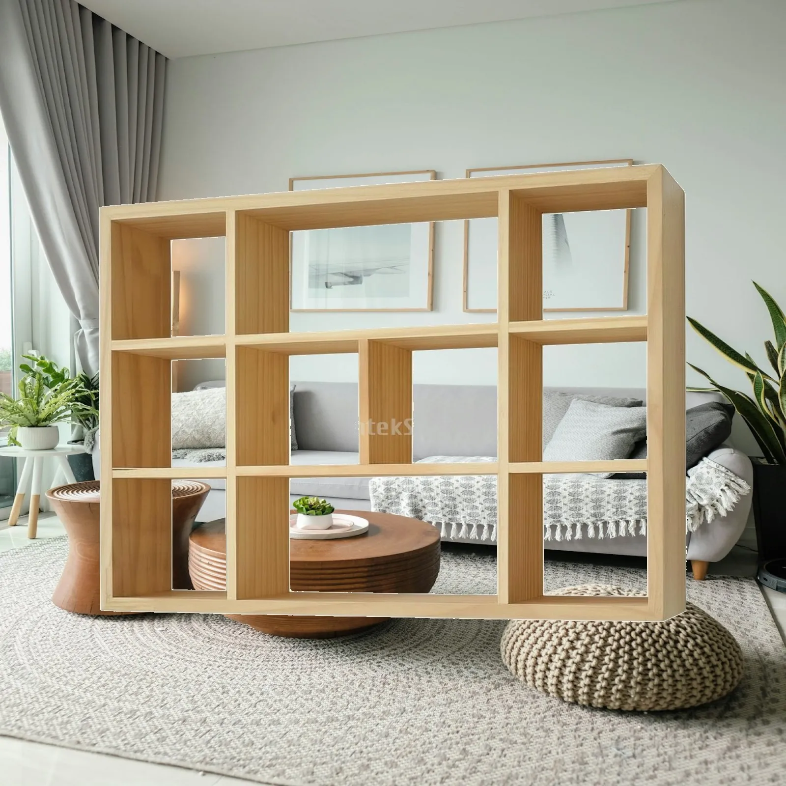 Compact Wood Wall Shelf with Open Cubes for Book Storage Decoration in Living Room