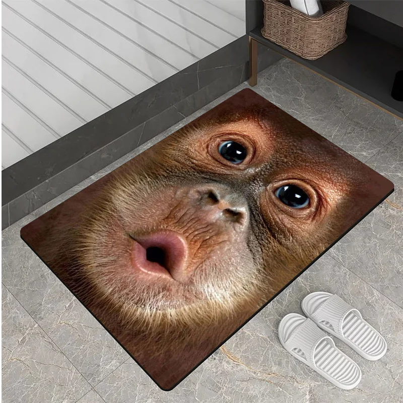 VIKAMA Funny Orangutan Doormat Realistic Monkey Face Print Non Slip Washable Entrance Rug Kids Room Front Door Mat