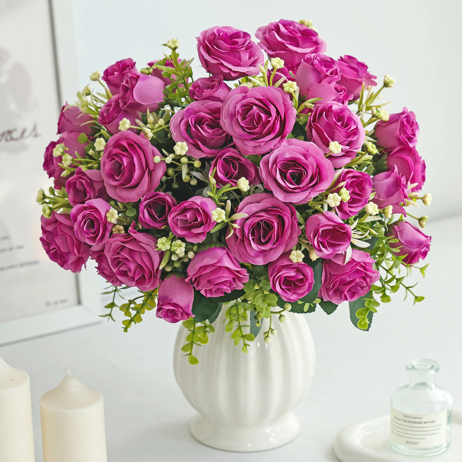 Künstliche Blumen, Seidenrosen, Knospen, Deko für Zuhause, Zimmer, Tisch, Vase, Garten, Hof, Outdoor, Hochzeit, Brautsträuße, Festival, DIY-Geschenk – Detail 4