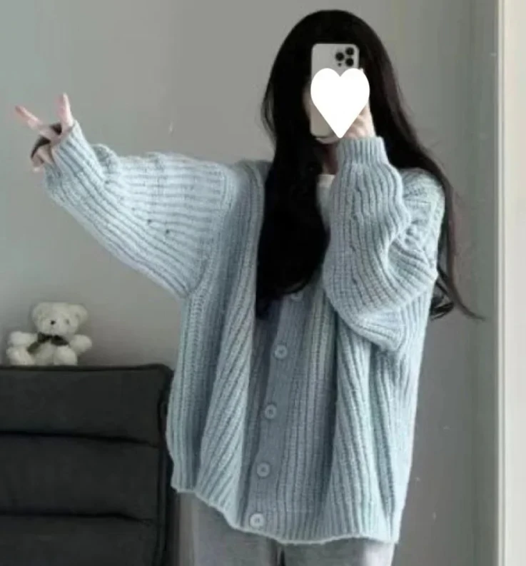 

Women's Pink V-Neck Cardigan Sweater Knitted Autumn Outerwear Cozy Casual Fashionable Lazy Style