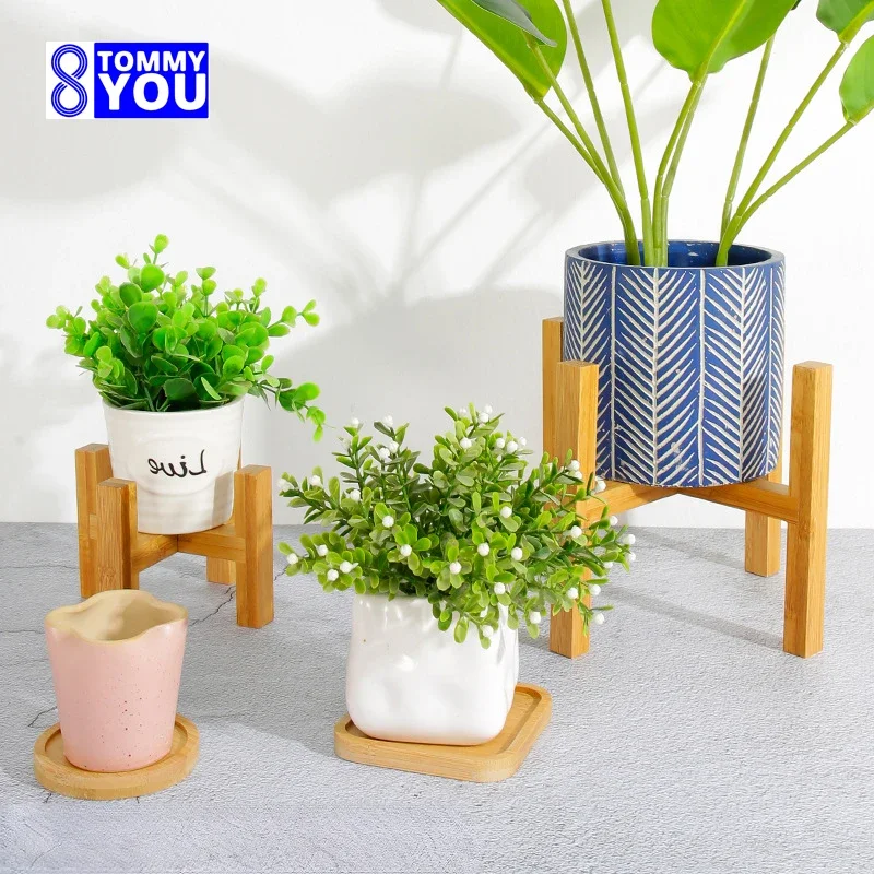 Living Room Balcony Succulent Bamboo Plant Shelves Northern Europe Home Indoor Floor Standing Four Legged Wooden Flower Pot Rack