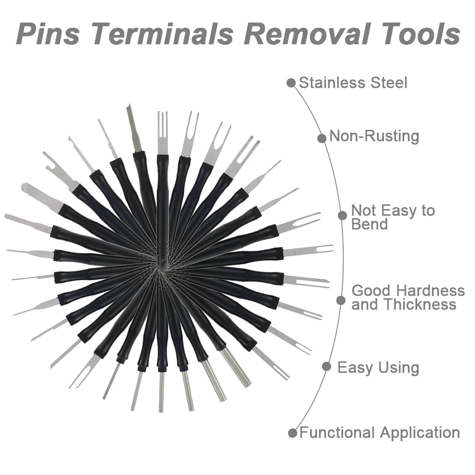 30 Stuks Terminal Pin Removal Tool Kit Rvs Pin Extractor Tool Herbruikbare Elektrische Draad Connector Pin Release Tool Auto