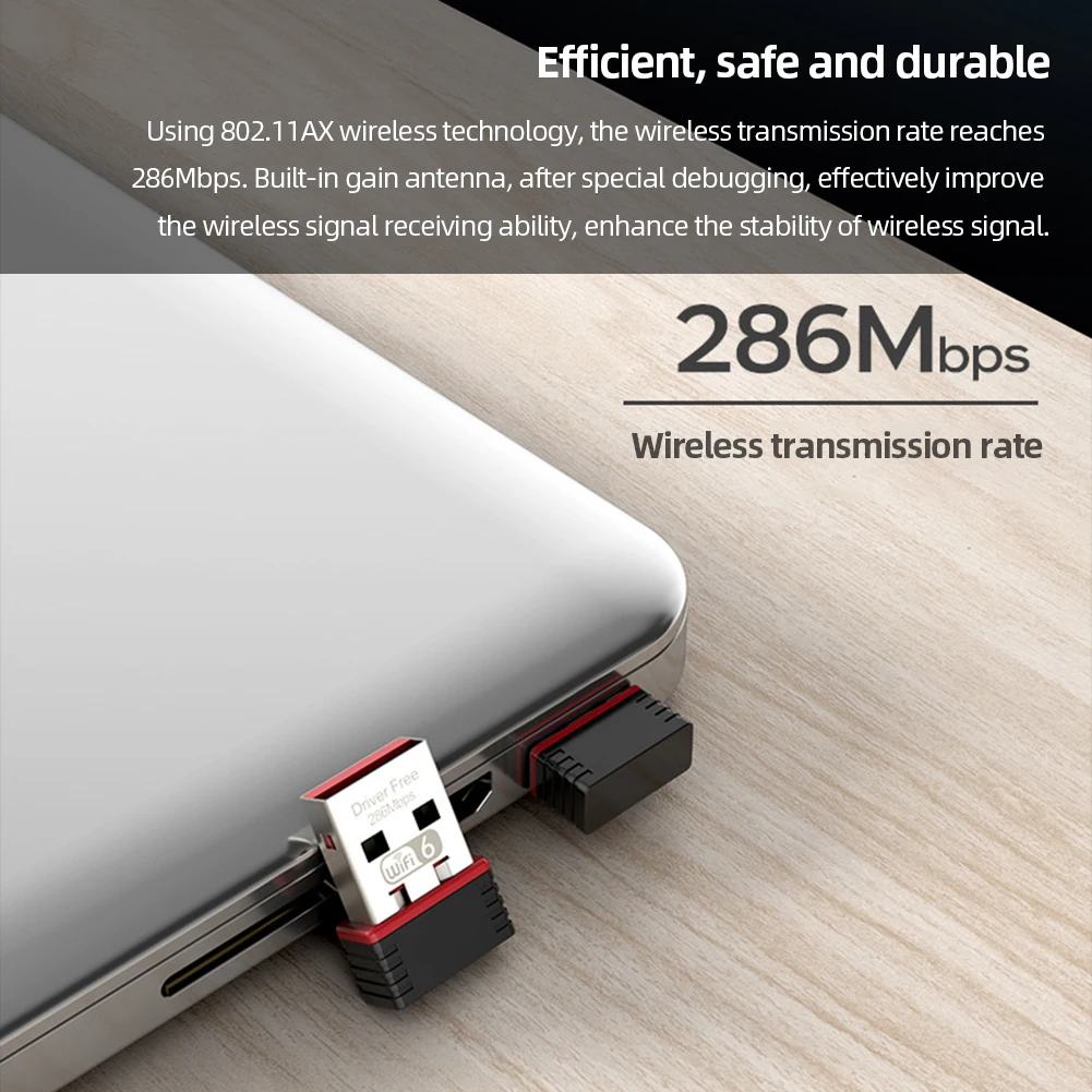 Adaptador USB inalámbrico para ordenador de escritorio, receptor USB de alta velocidad de 1-5 piezas, 2,4 GHz, 286Mbps, Protocolo AX