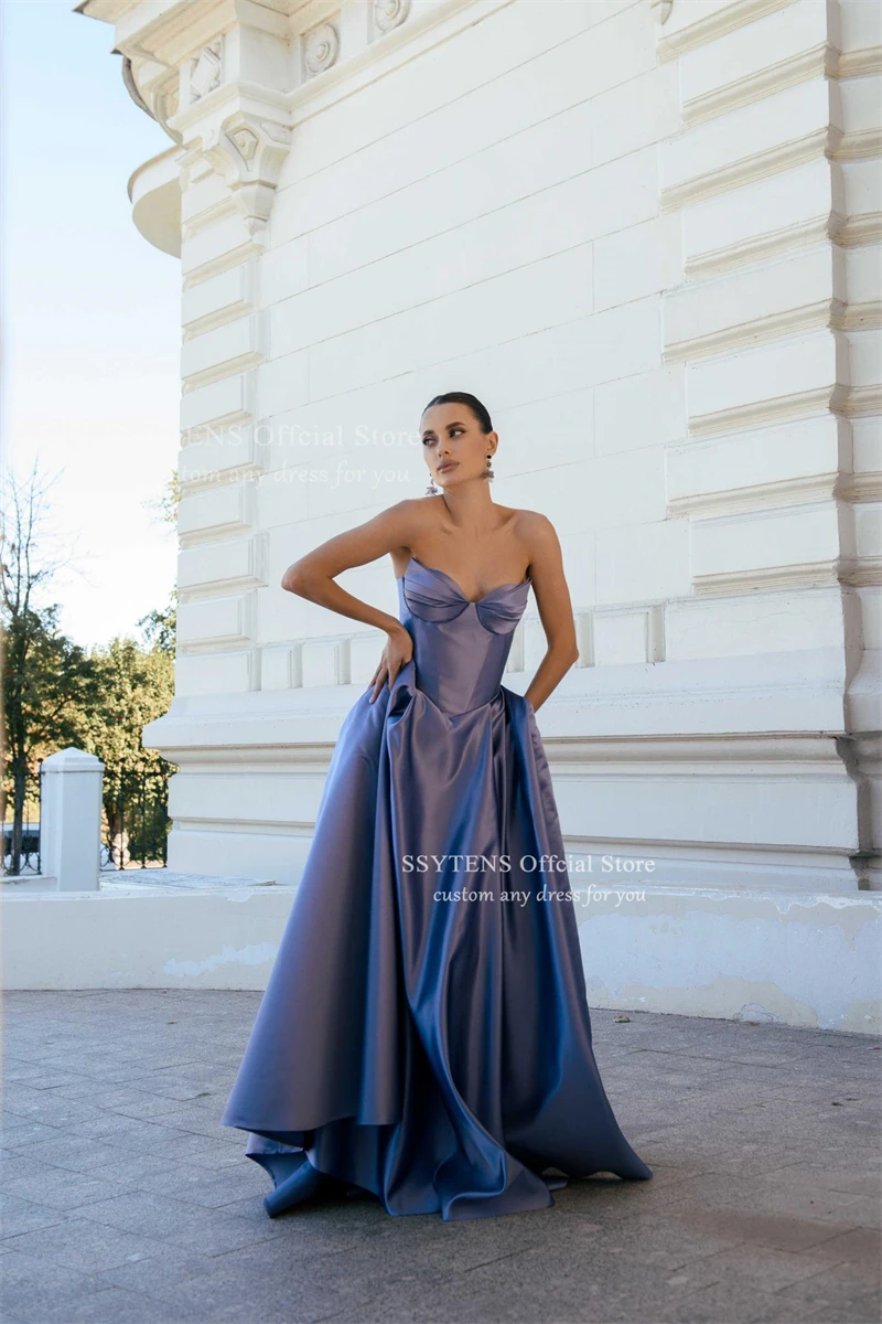 فساتين سهرة أنيقة على شكل حرف a من SSYTENS فستان حفلات على شكل قلب بطول الأرض من الساتان مشد خلفي للحفلات الرسمية حسب الطلب