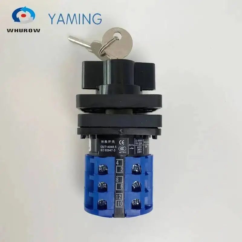Cam Switch With Key Lock YMW26 LW26-20YS2/3 Three Positons Silver Contact 20A 3 Poles Electrical Rotary Selector