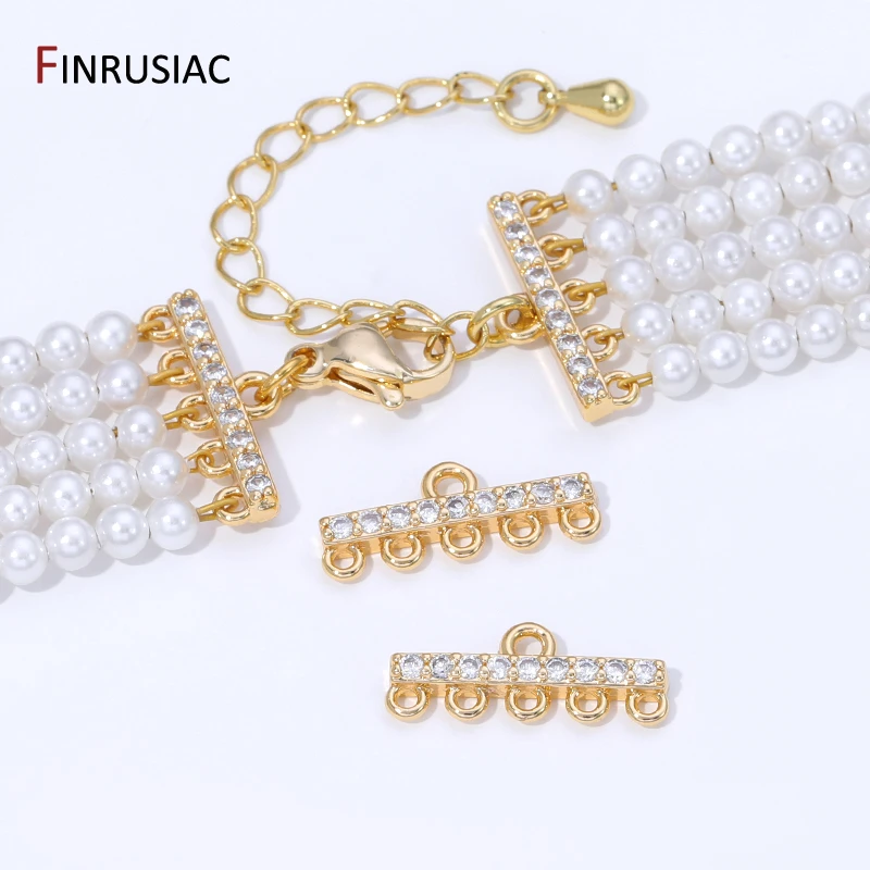 14K Gold Plated Brass Zircon Multi Strand Connector for Jewelry, Connector for Bracelets Making Findings, DIY Accessories