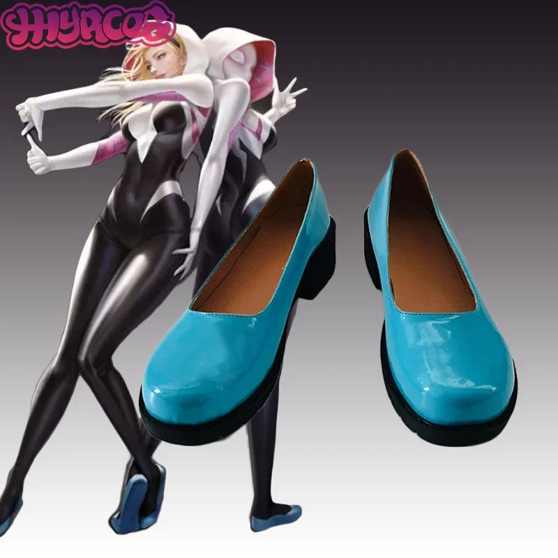 Anime Gwen of Spider-Women Gwen Cosplay Shoes Boots Jumpsuit Cosplay Costume LED Mask Leather Bodysuit Halloween For Comic Women