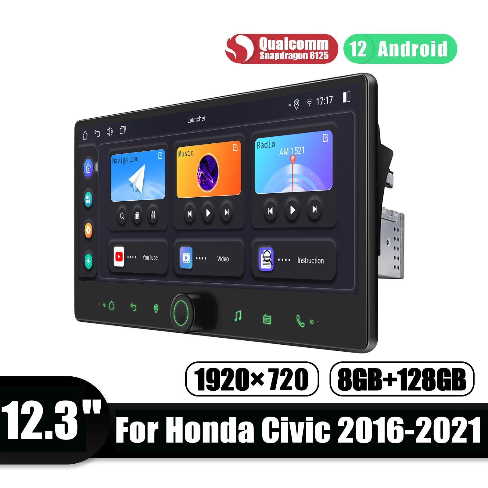 

JOYING 12.3"Android Car Radio Stereo Multimedia Player For Honda Civic 2016 -2021 Support Factory Camera Amplifier Plug and Play