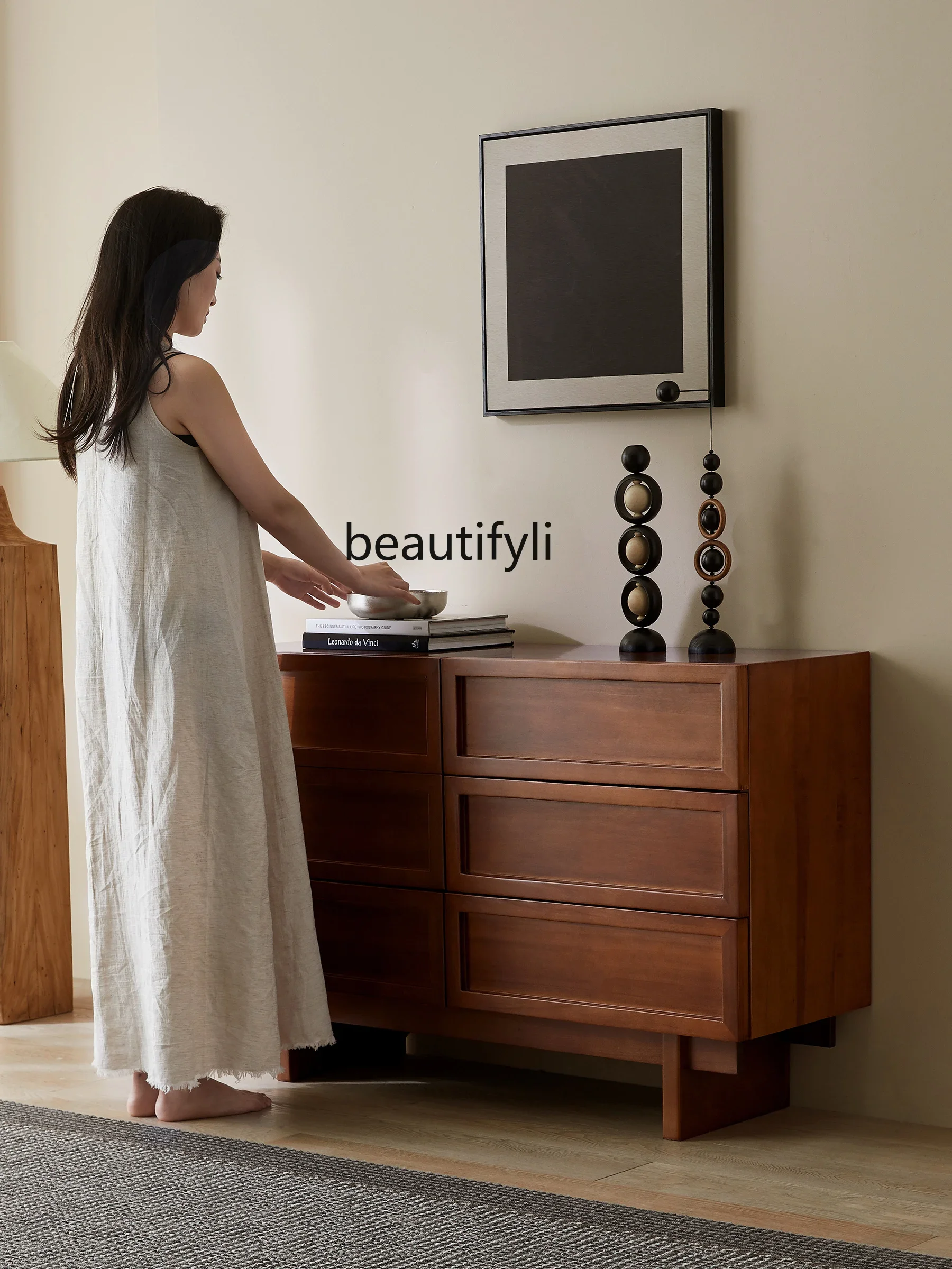 خزانة من الخشب الصلب مكونة من ستة أدراج لغرفة المعيشة وخزانة ذات أدراج خفيفة فاخرة لغرفة النوم وخزانة أمامية للسرير في الأوسط القديم #2