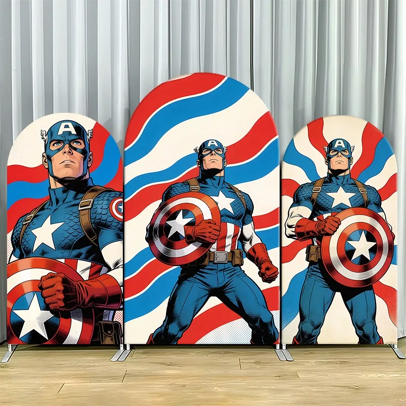 

Arch Backdrop Cover Single Side Captain America Red White Blue Waves Shield Epic Party Decoration Photo Booth Background Props