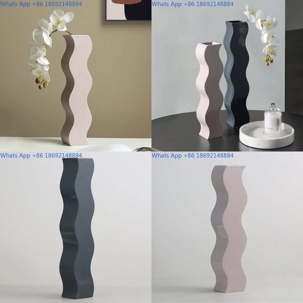 Modern Art S Shape Wave Vase Metal Nordic Style Decorative Flower Holder for Living Room or Entryway Decoration