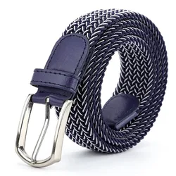 2024 002 Navy Blue Luxury New Men Elastic Belt 110cm Long Clothing Accessories Casual Braided Canvas Korean All Match Buckle