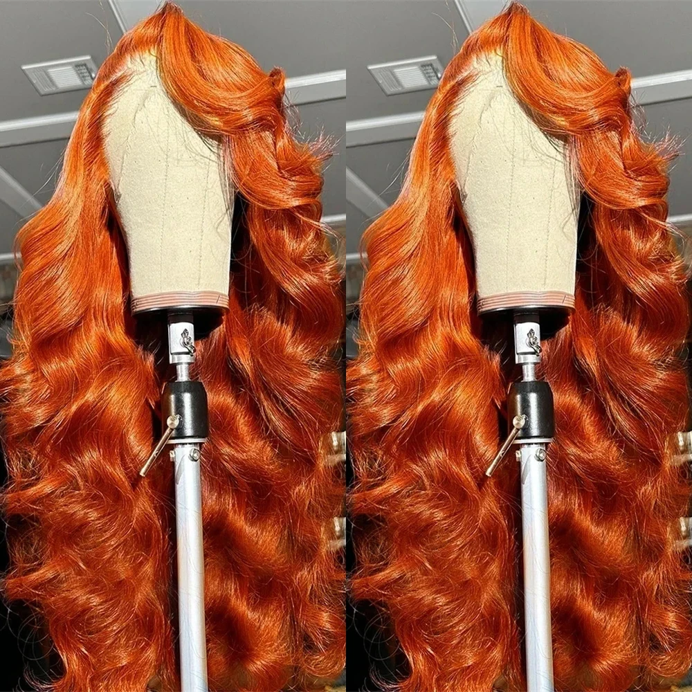 Körperwelle Ingwer Orange 13x6 Lace Front Perücken Echthaar Brasilianisches Remy Farbige Vorgezupfte 13x4 Echthaar Lace Frontal Perücke