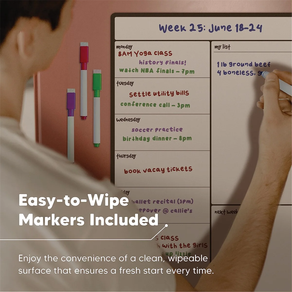 GIGI Magnetic Whiteboard Fridge Calendar Meal Planner and Shopping List White Board - Memo Board and Family Planner