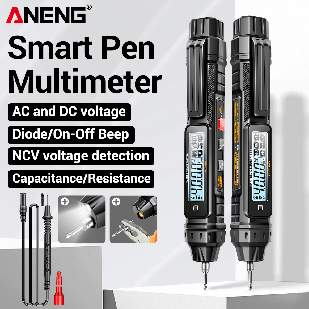 Stiftförmiges Multimeter ANENG A3005, kompakt, 4000 Messwerte, AC/DC-Spannung, Widerstandsmessung, NCV-Erkennung mit NCV-Neutralleiter-Erkennungsfunktion.