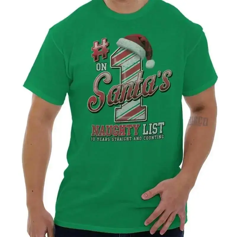 Santa Claus Naughty List Christmas Elf Xmas Adult Short Sleeve Crewneck Tee